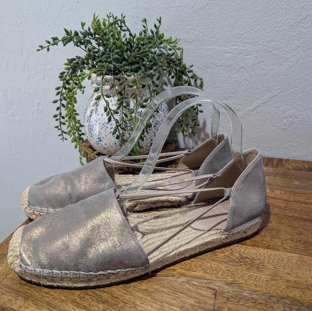 Eileen Fisher Lee Metallic Suede Espadrille Flat Size 8.5